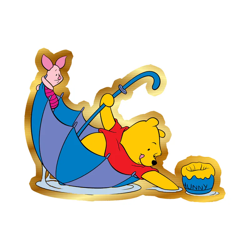 Winnie The Pooh - Pooh And Piglet - Gold Chrome Vinyl Sticker - Custom Size