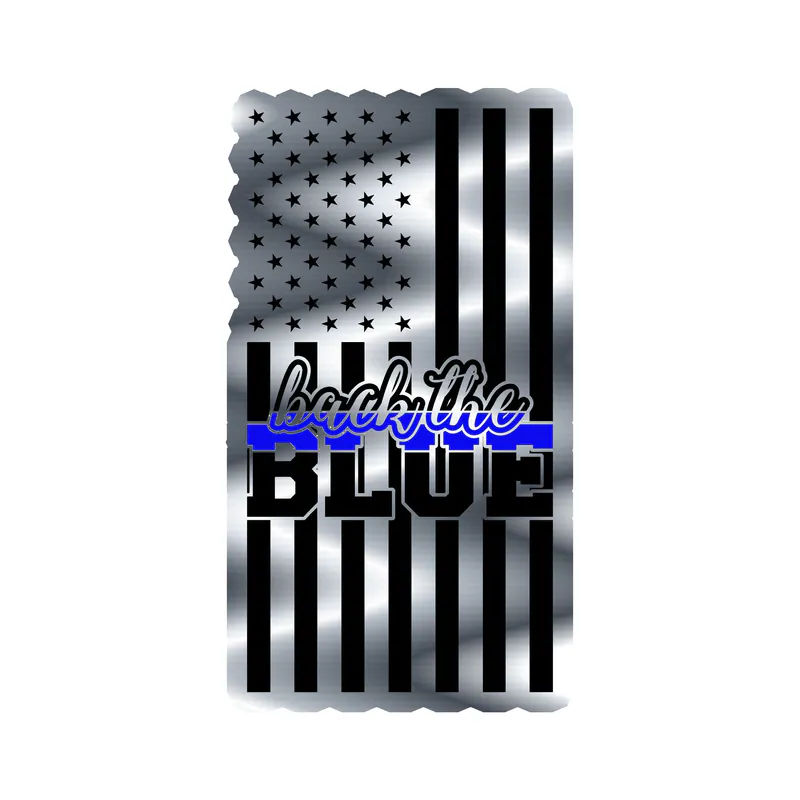 Back The Blue - Blue Line American Flag - Silver Chrome Vinyl Decal - custom size