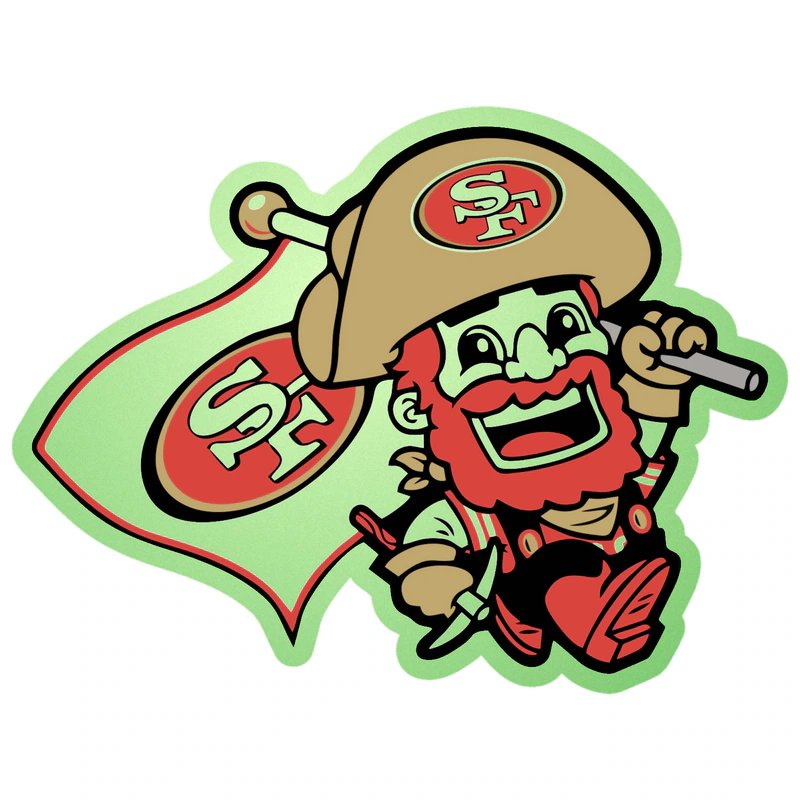 San Francisco 49ers - Sourdough Sam with Flag - Glow in the Dark Vinyl Sticker - Custom Size