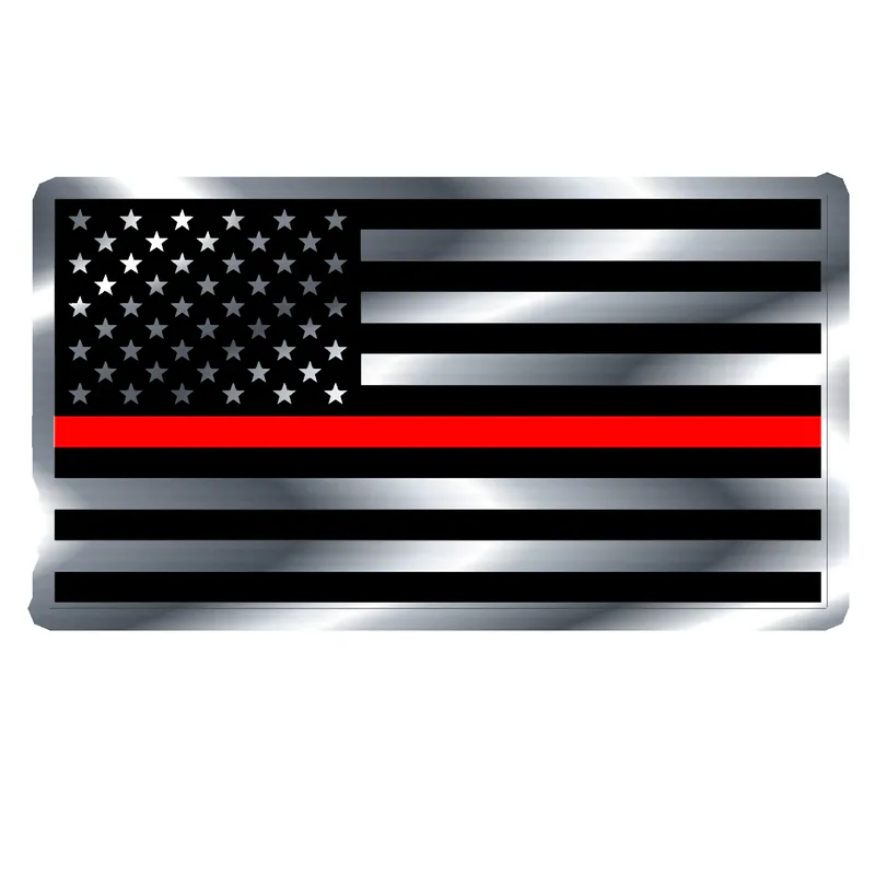 Red Line American Flag Silver Chrome Vinyl Decal - custom size