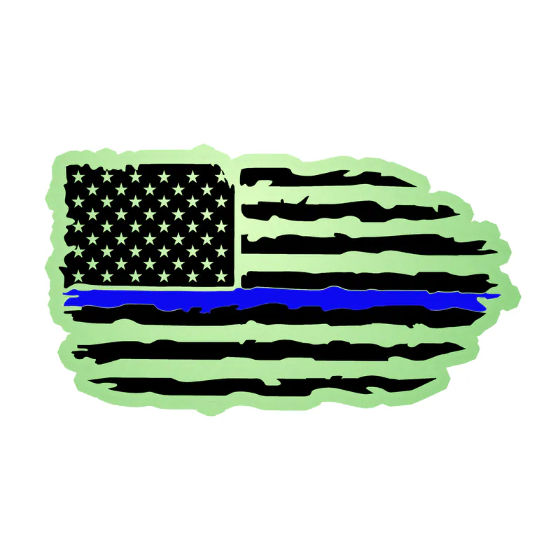 Distressed Blue Line American Flag - Glow in the Dark Vinyl Decal - custom size