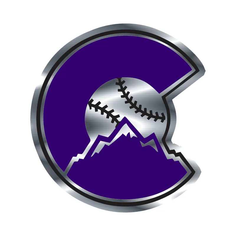 Colorado Rockies - C With Baseball And Mountains - Silver Chrome Vinyl Sticker - Custom Size