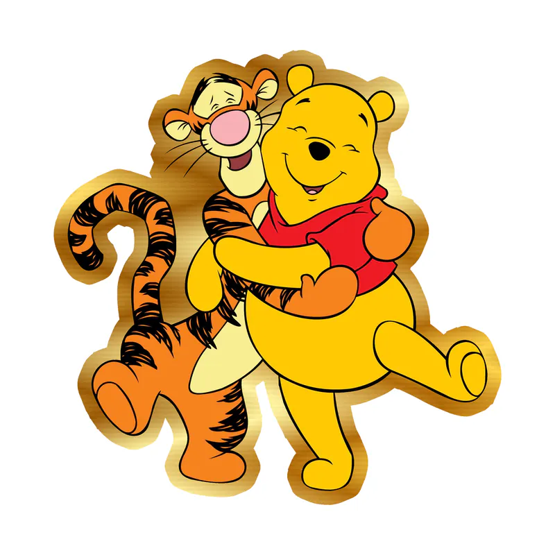 Winnie The Pooh - Pooh And Tigger - Gold Chrome Vinyl Sticker - Custom Size