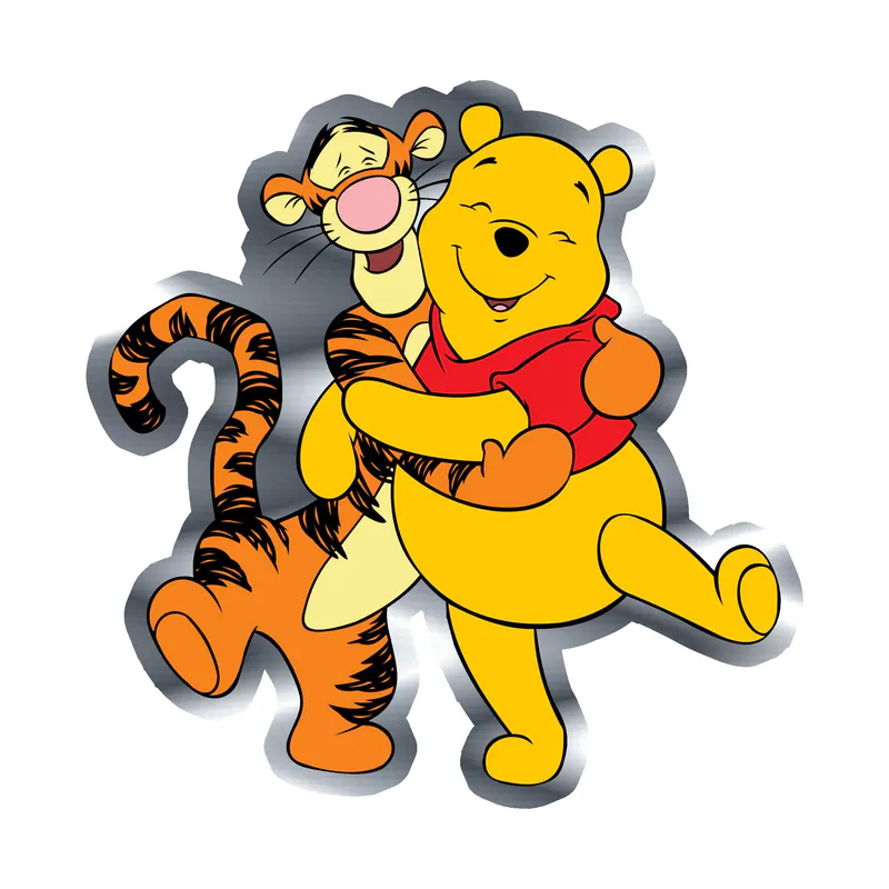 Winnie The Pooh - Pooh And Tigger - Silver Chrome Vinyl Sticker - Custom Size