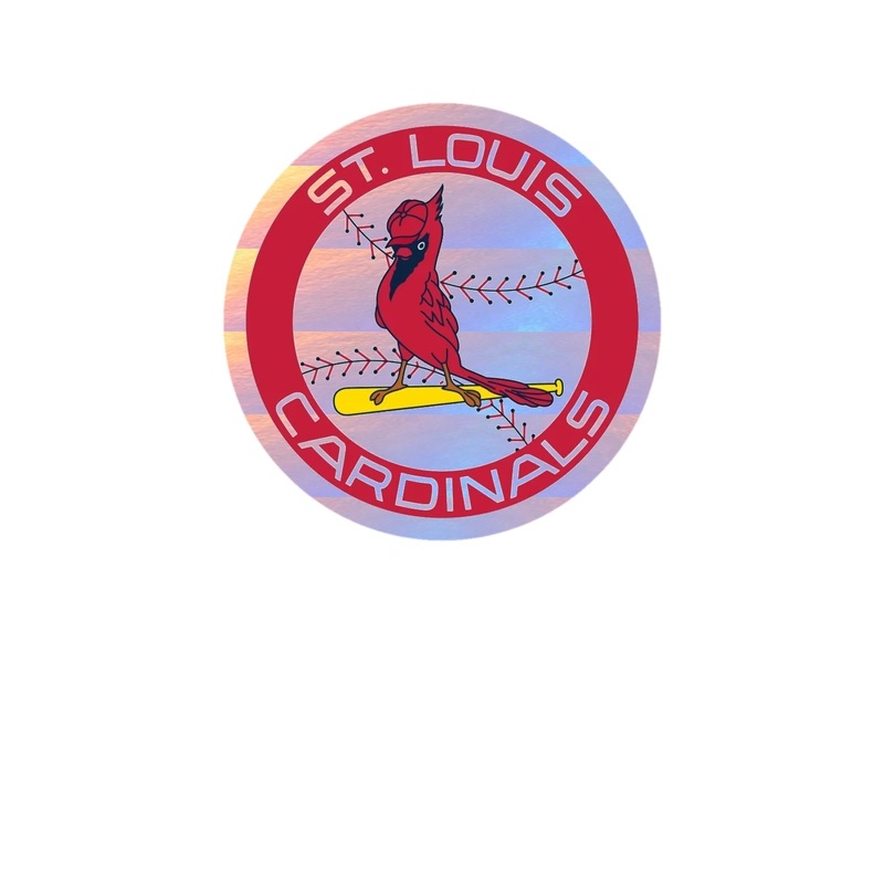 St. Louis Cardinals - Circle With Baseball And Bird In Middle - Holographic Vinyl Sticker - Custom Size