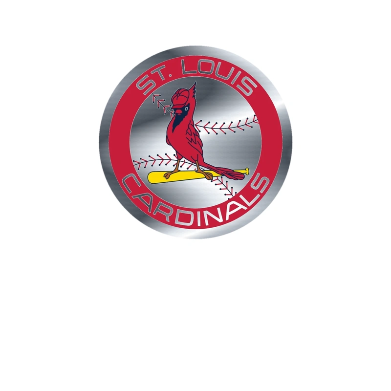 St. Louis Cardinals - Circle With Baseball And Bird In Middle - Silver Chrome Vinyl Sticker - Custom Size