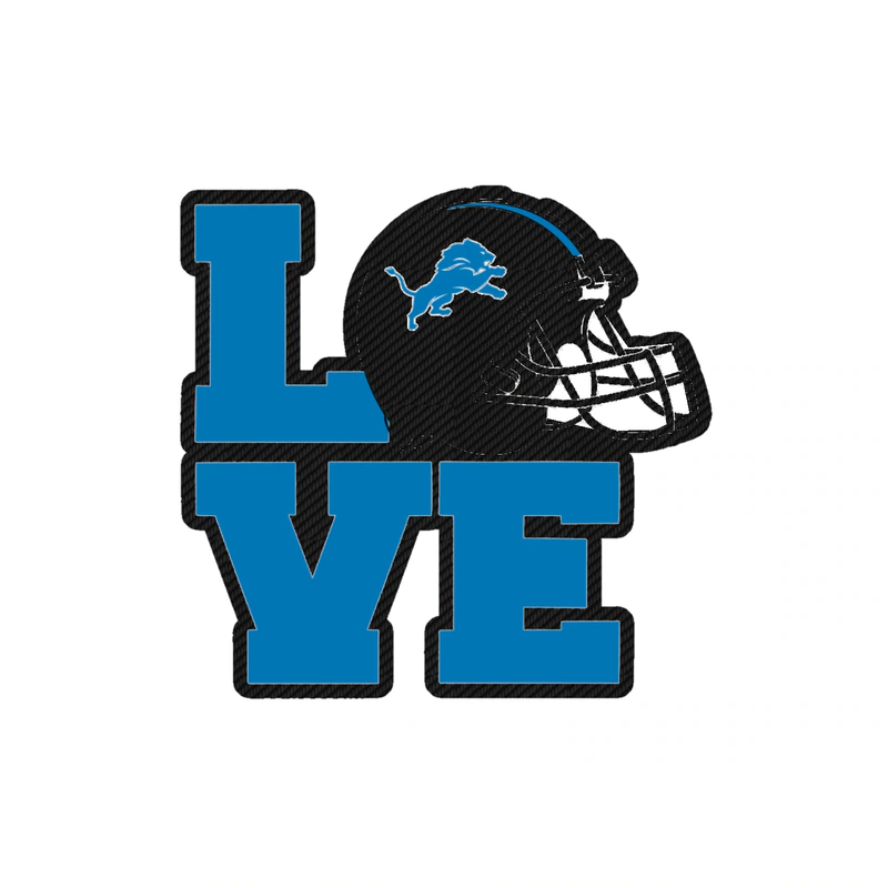 Detroit Lions - Love Helmet - Carbon Fiber Vinyl Sticker - Custom Size