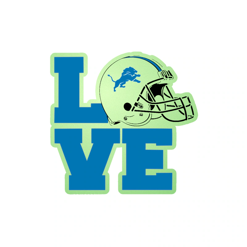 Detroit Lions - Love Helmet - Glow in the Dark Vinyl Sticker - Custom Size