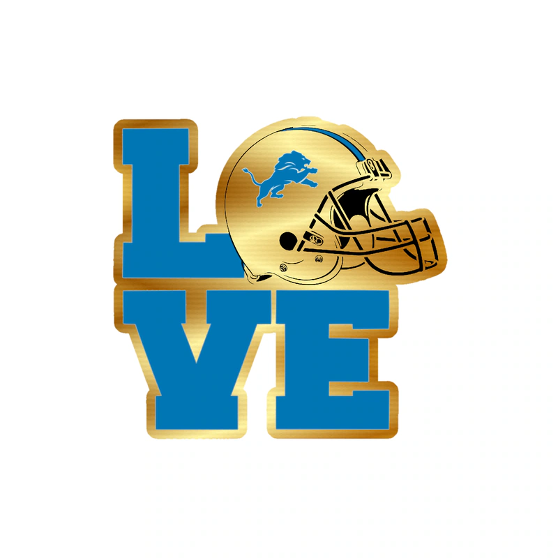 Detroit Lions - Love Helmet - Gold Chrome Vinyl Sticker - Custom Size