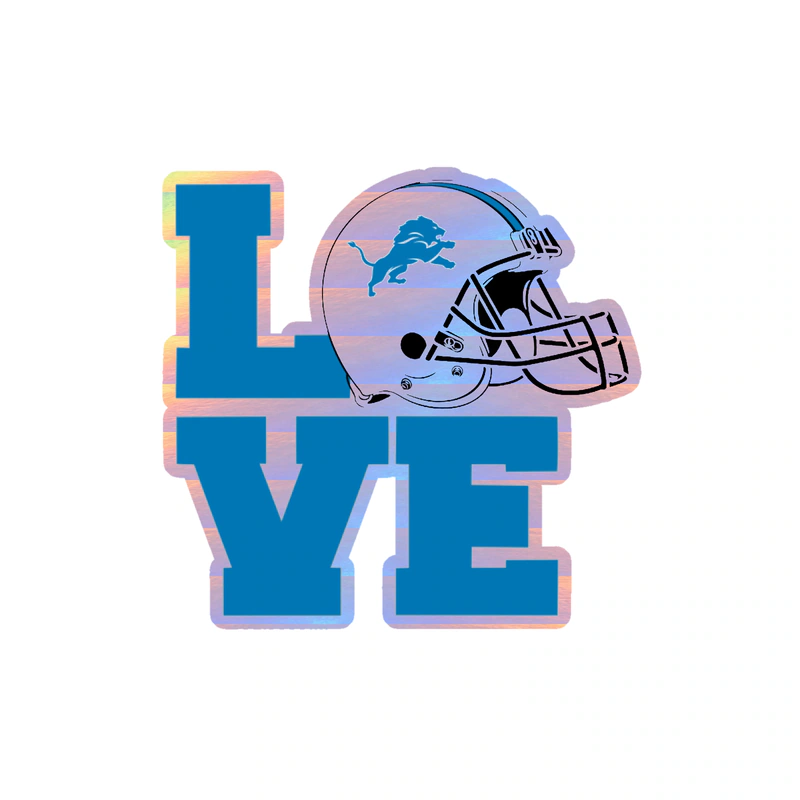 Detroit Lions - Love Helmet - Holographic Vinyl Sticker - Custom Size
