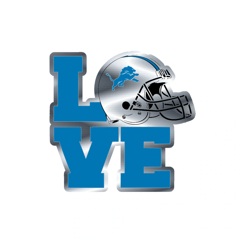 Detroit Lions - Love Helmet - Silver Chrome Vinyl Sticker - Custom Size