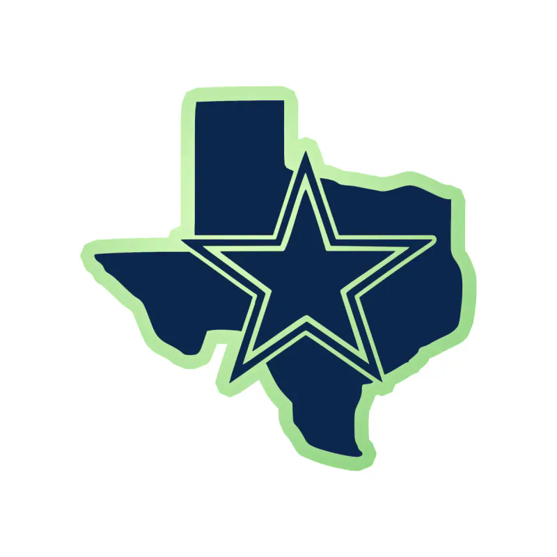 Dallas Cowboys - State with Star - Glow in the Dark Vinyl Sticker - Custom Size