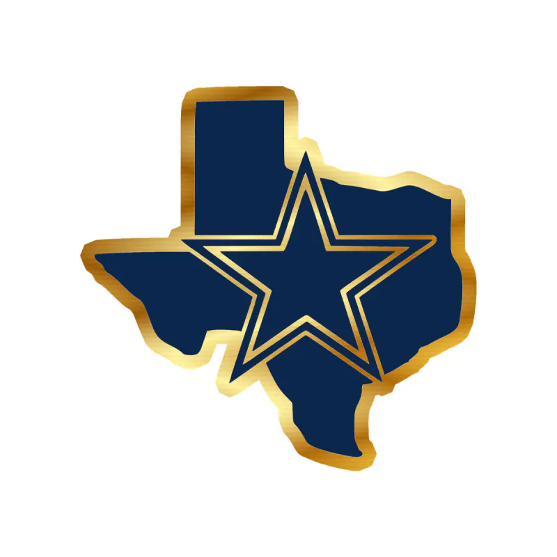 Dallas Cowboys - State with Star - Gold Chrome Vinyl Sticker - Custom Size