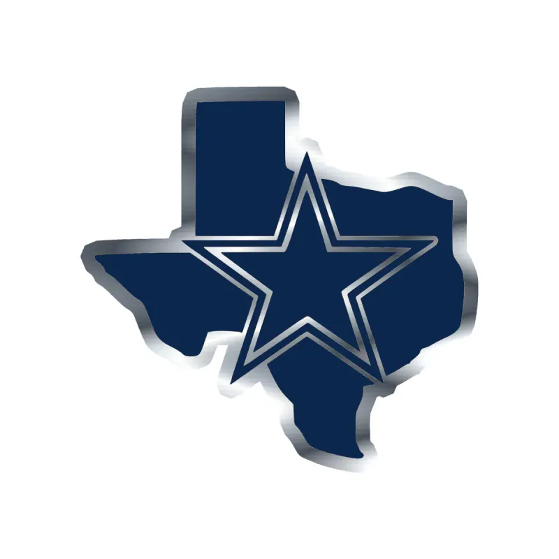 Dallas Cowboys - State with Star - Silver Chrome Vinyl Sticker - Custom Size