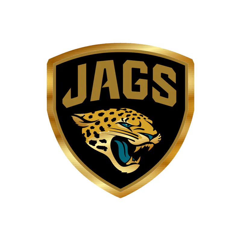Jacksonville Jaguars - Shield With Jags - Gold Chrome Vinyl Sticker - Custom Size