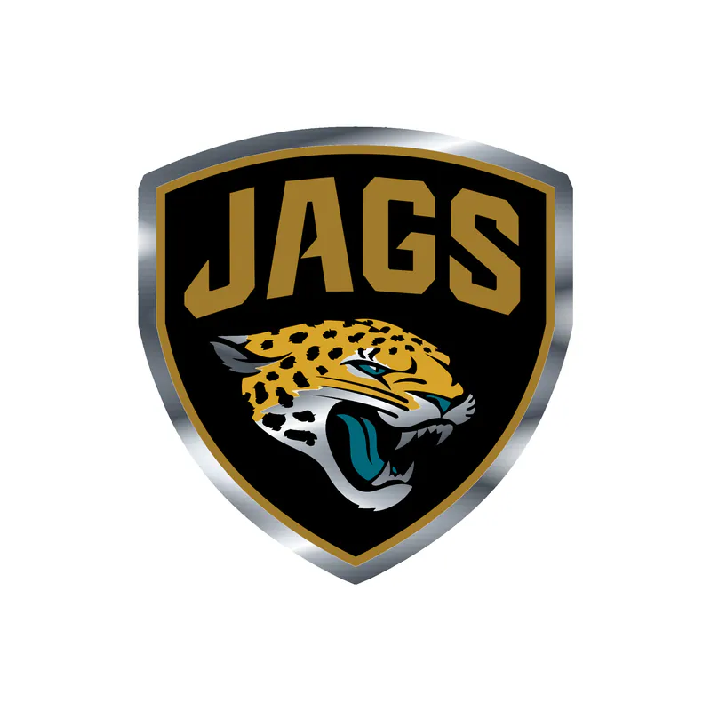 Jacksonville Jaguars - Shield With Jags - Silver Chrome Vinyl Sticker - Custom Size