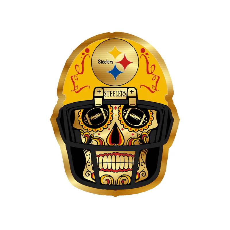 Pittsburgh Steelers - Skull With Helmet - Gold Chrome Vinyl Sticker - Custom Size