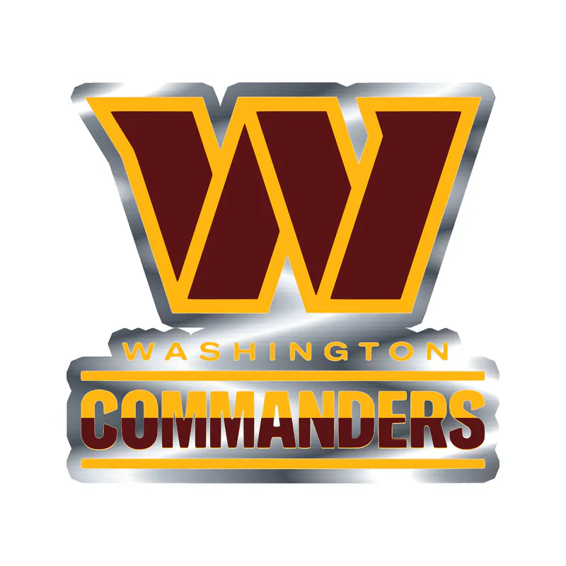Washington Commanders - W with Ombre Words - Silver Chrome Vinyl Sticker - Custom Size