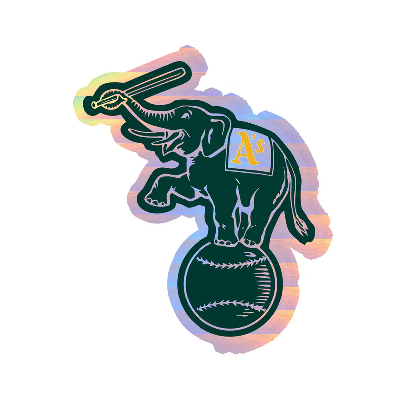Oakland Athletics - Elephant On Baseball - Holographic Vinyl Sticker - Custom Size