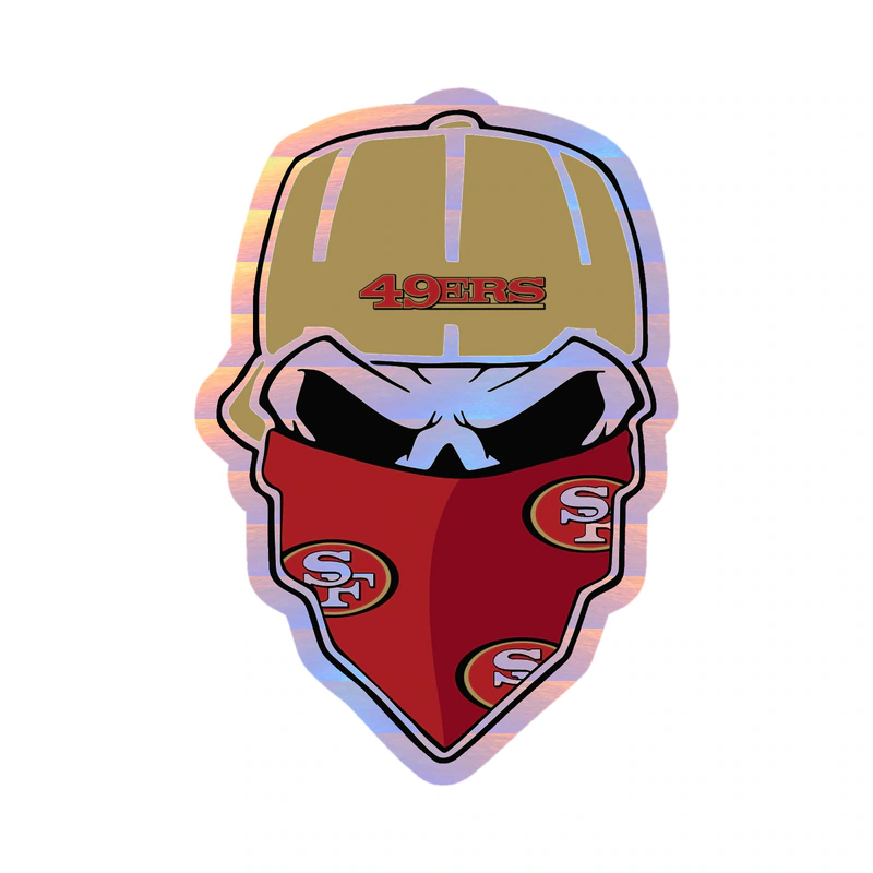 San Francisco 49ers - Skull - Image 2 - Holographic Vinyl Sticker - Custom Size