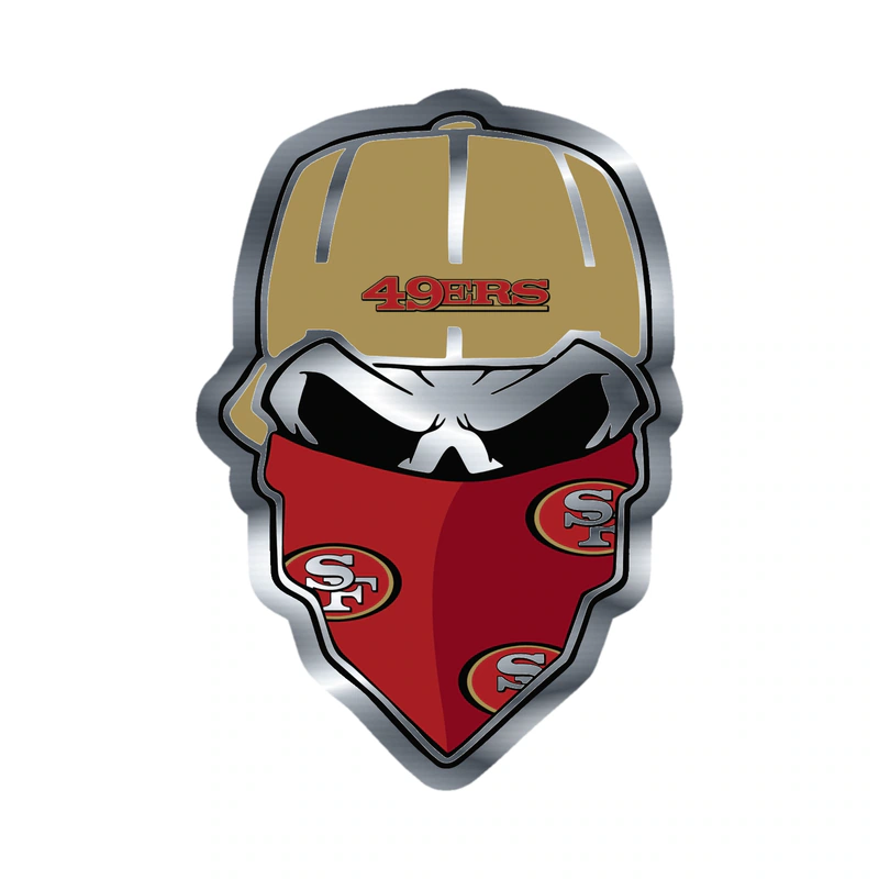 San Francisco 49ers - Skull - Image 2 - Silver Chrome Vinyl Sticker - Custom Size