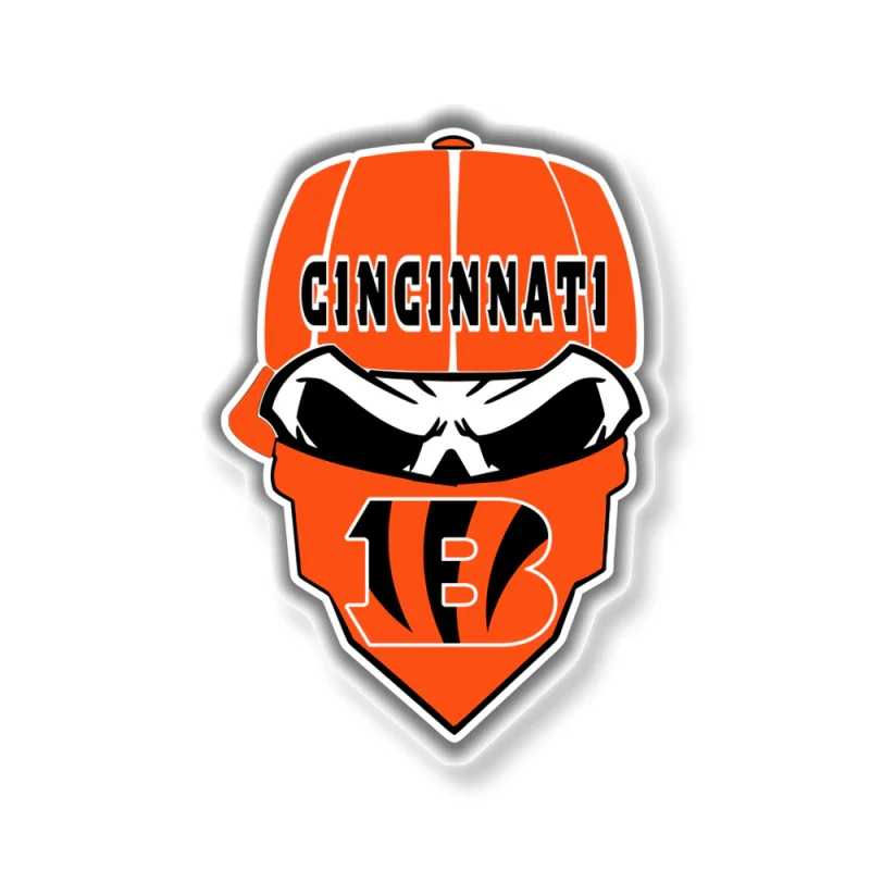 Cincinnati Bengals – Skull with Cap - Full Color Vinyl Sticker - Custom Size