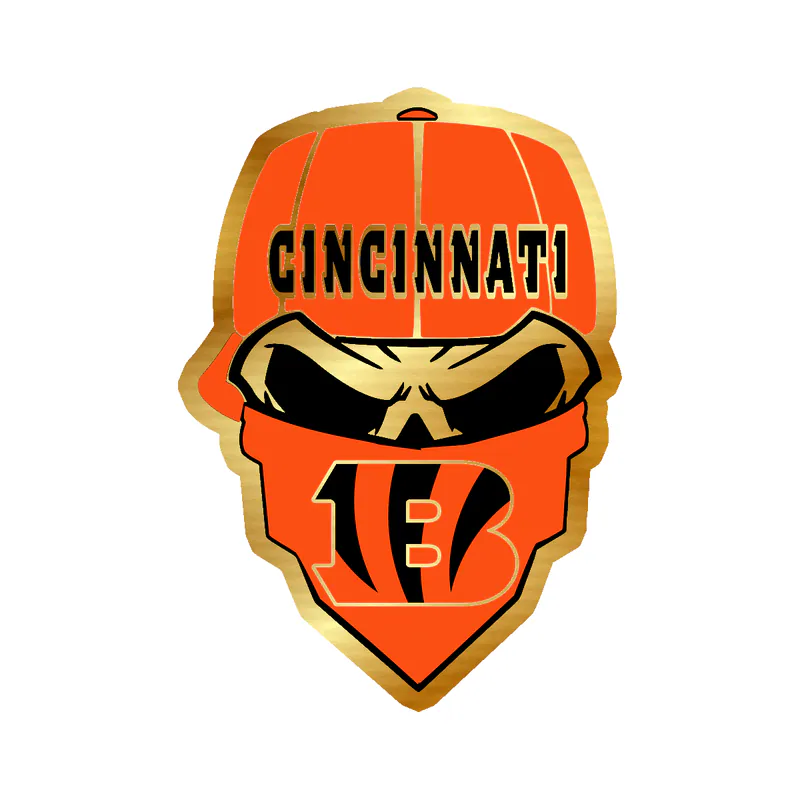 Cincinnati Bengals – Skull with Cap - Gold Chrome Vinyl Sticker - Custom Size