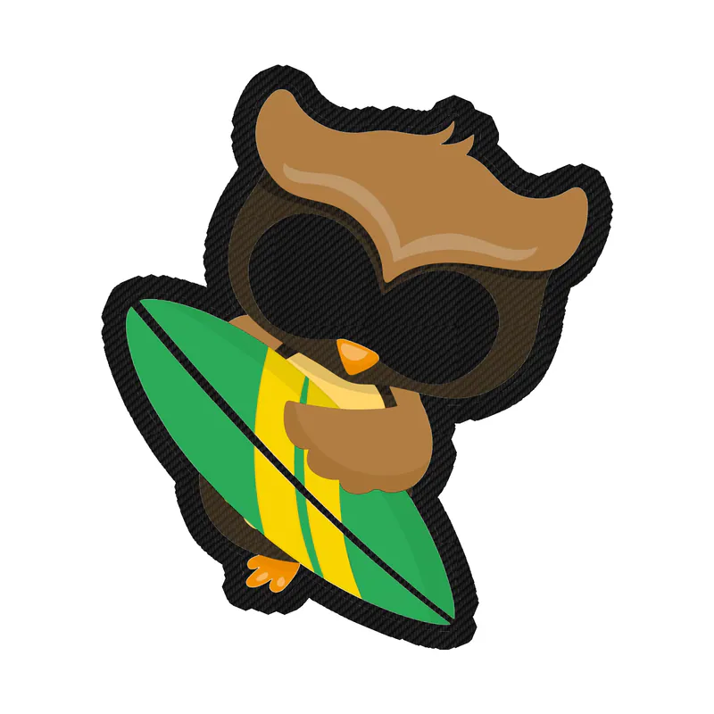 Owl With Surfboard - Carbon Fiber Vinyl Sticker - Custom Size