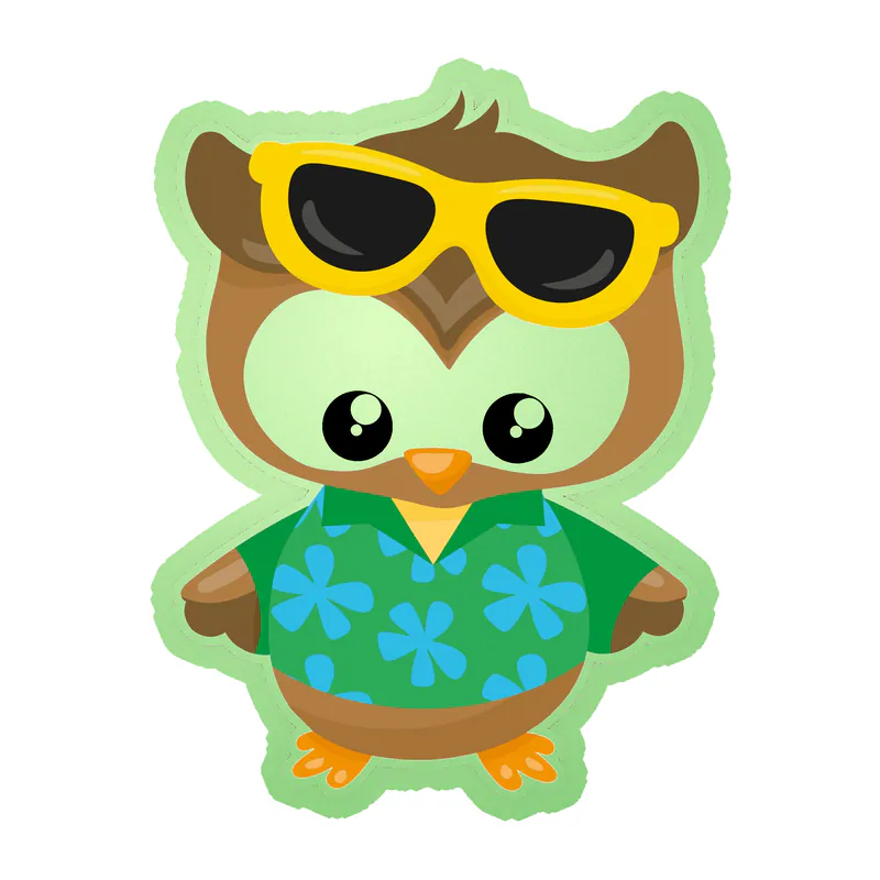 Owl With Yellow Glasses - Glow in the Dark Vinyl Sticker - Custom Size
