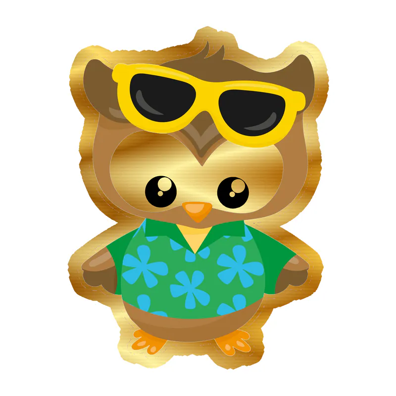 Owl With Yellow Glasses - Gold Chrome Vinyl Sticker - Custom Size