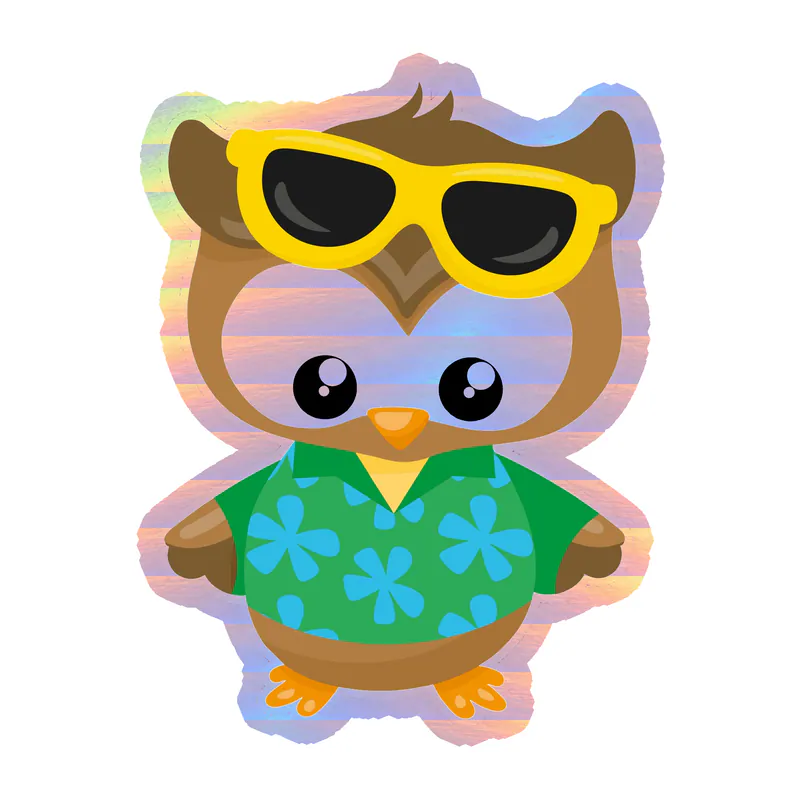 Owl With Yellow Glasses - Holographic Vinyl Sticker - Custom Size