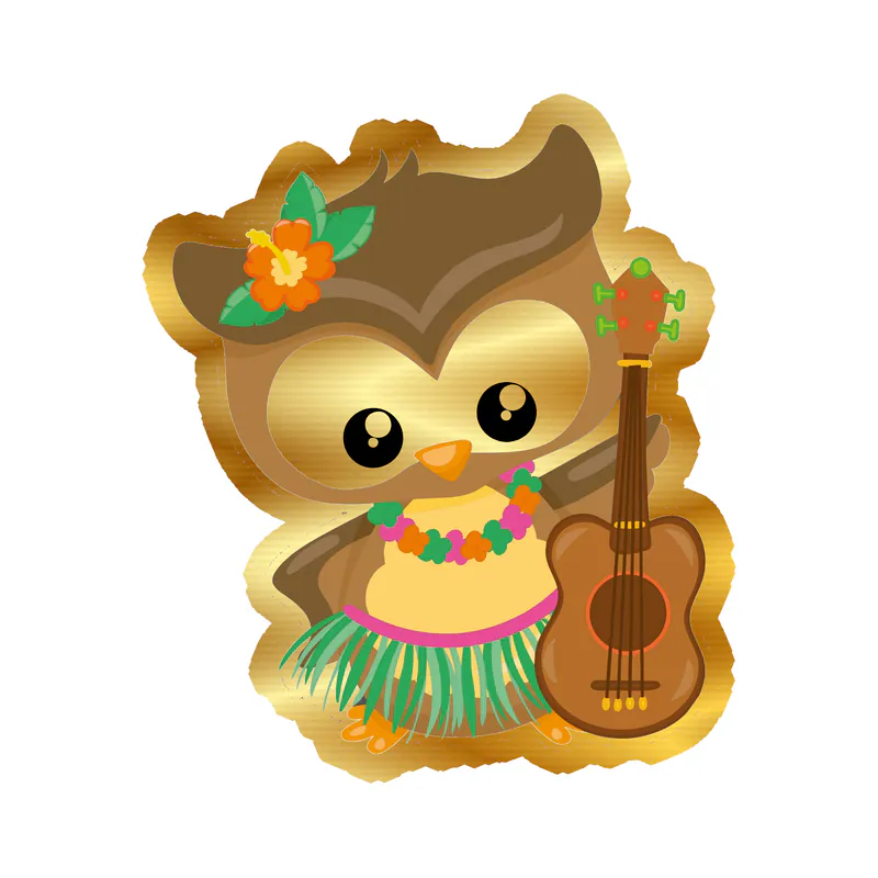 Owl With Guitar - Gold Chrome Vinyl Sticker - Custom Size