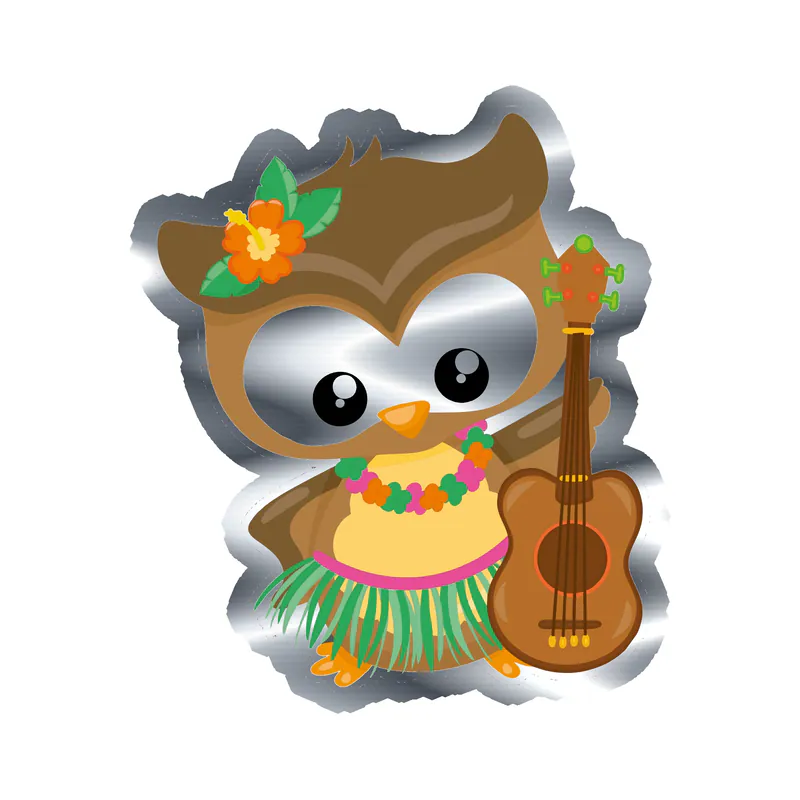 Owl With Guitar - Silver Chrome Vinyl Sticker - Custom Size