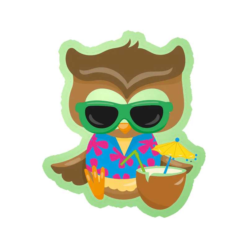 Owl With Green Glasses - Glow in the Dark Vinyl Sticker - Custom Size