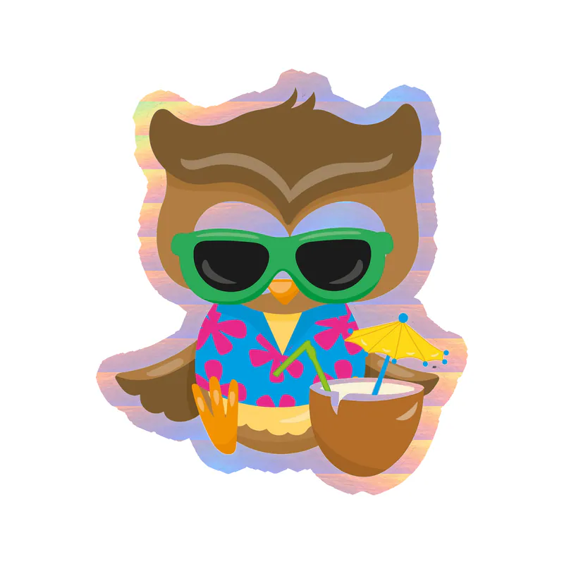 Owl With Green Glasses - Holographic Vinyl Sticker - Custom Size