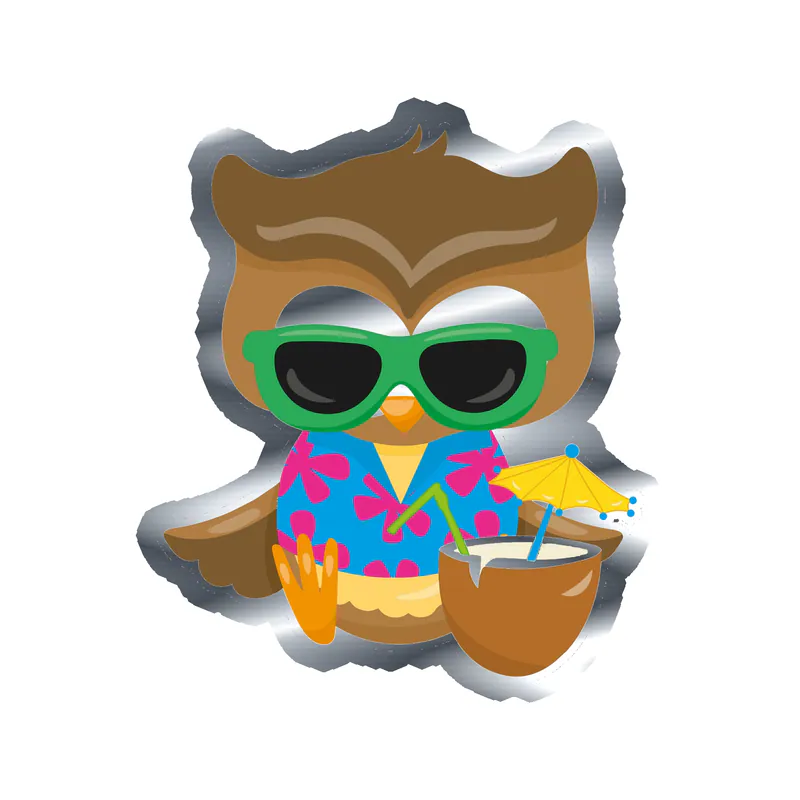 Owl With Green Glasses - Silver Chrome Vinyl Sticker - Custom Size