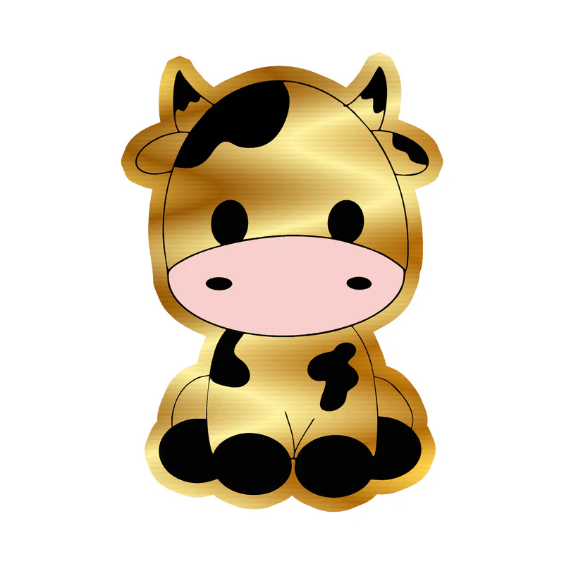 Cow Sitting - Gold Chrome Vinyl Sticker - Custom Size