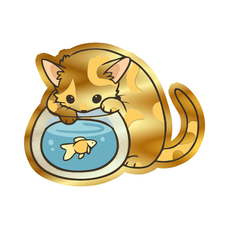 Cat Fish Bowl - Gold Chrome Vinyl Sticker - Custom Size