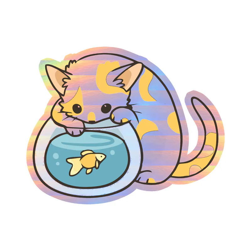 Cat Fish Bowl - Holographic Vinyl Sticker - Custom Size