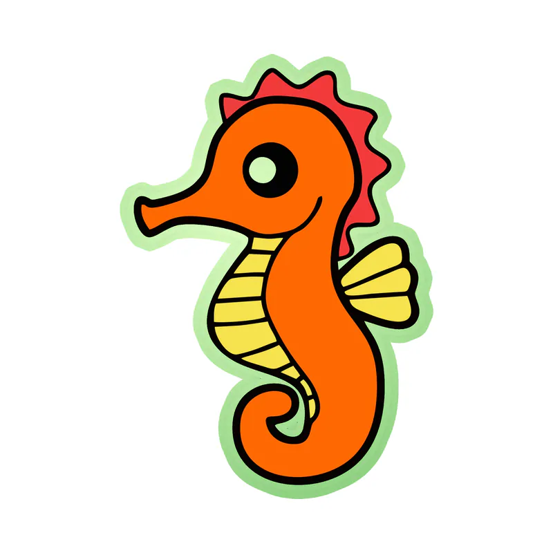Orange Seahorse - Glow in the Dark Vinyl Sticker - Custom Size