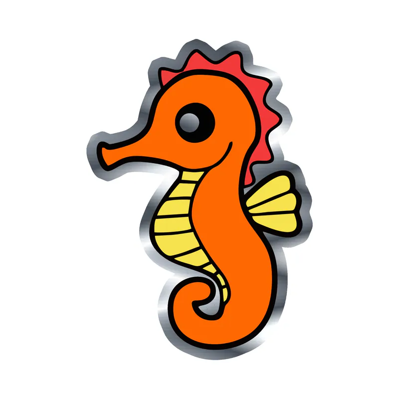 Orange Seahorse - Silver Chrome Vinyl Sticker - Custom Size