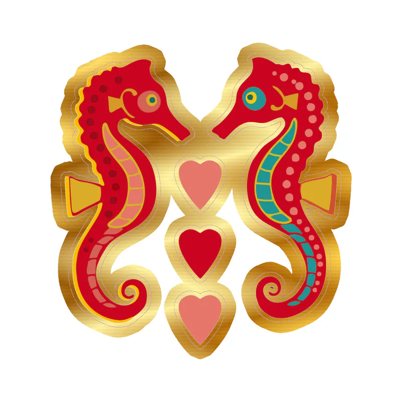 Red Seahorses - Gold Chrome Vinyl Sticker - Custom Size