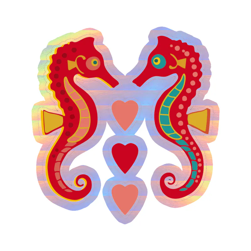 Red Seahorses - Holographic Vinyl Sticker - Custom Size