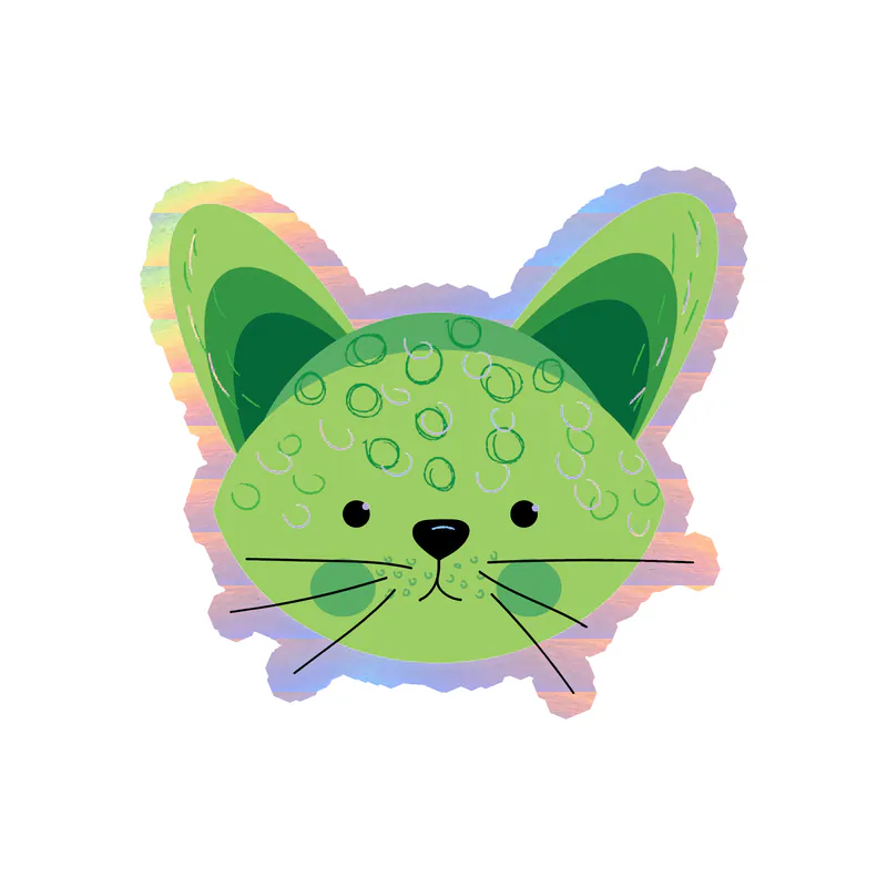Green Cat - Holographic Vinyl Sticker - Custom Size