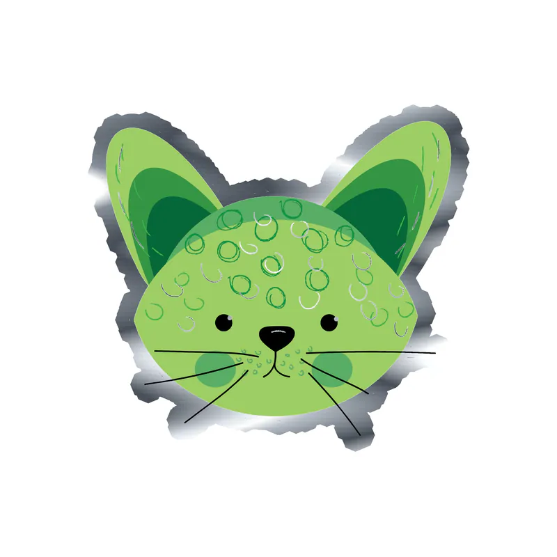 Green Cat - Silver Chrome Vinyl Sticker - Custom Size