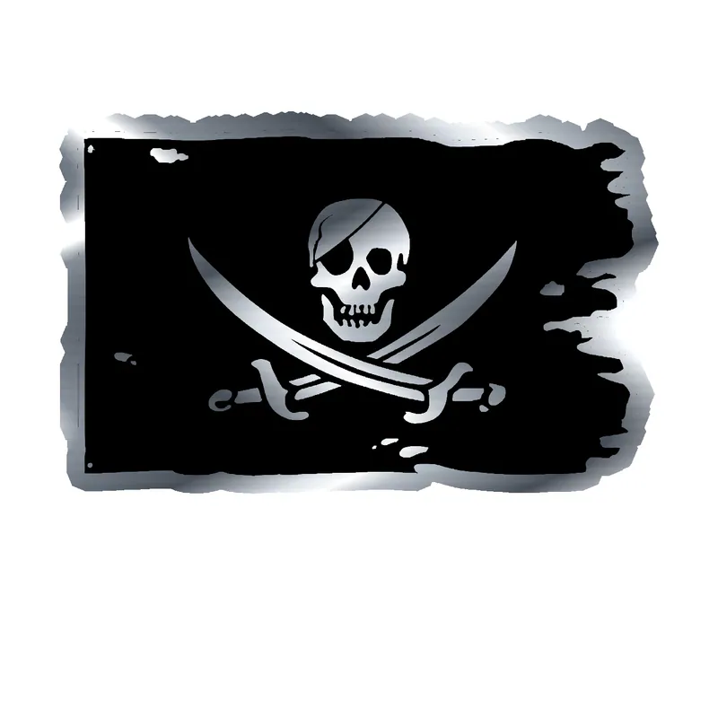 Jolly Roger Flag Silver Chrome Vinyl Decal