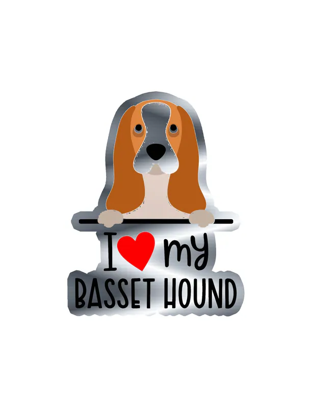 I Love My Basset Hound - Dog Silver Chrome Vinyl Decal