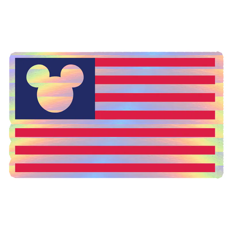 Mickey American Flag Holographic Vinyl Sticker - Custom Size
