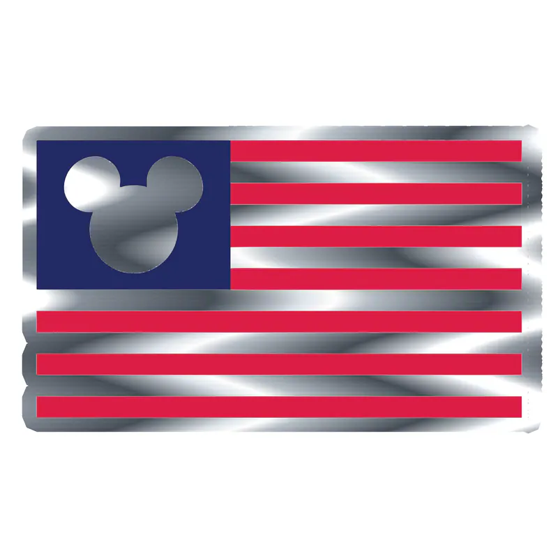 Mickey American Flag Silver Chrome Vinyl Sticker - Custom Size