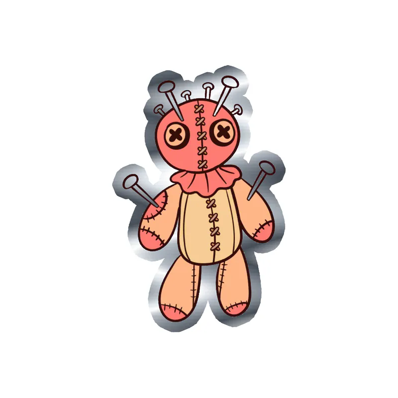 Voodoo Doll Silver Chrome Vinyl Decal - Custom Size